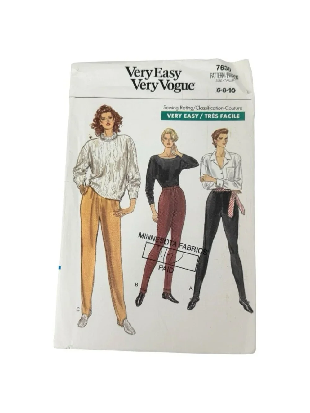 Very Easy Very Vogue Very Tapered Pants Sewing‎ Pattern 7630 Misses 6 8 10 Uncut